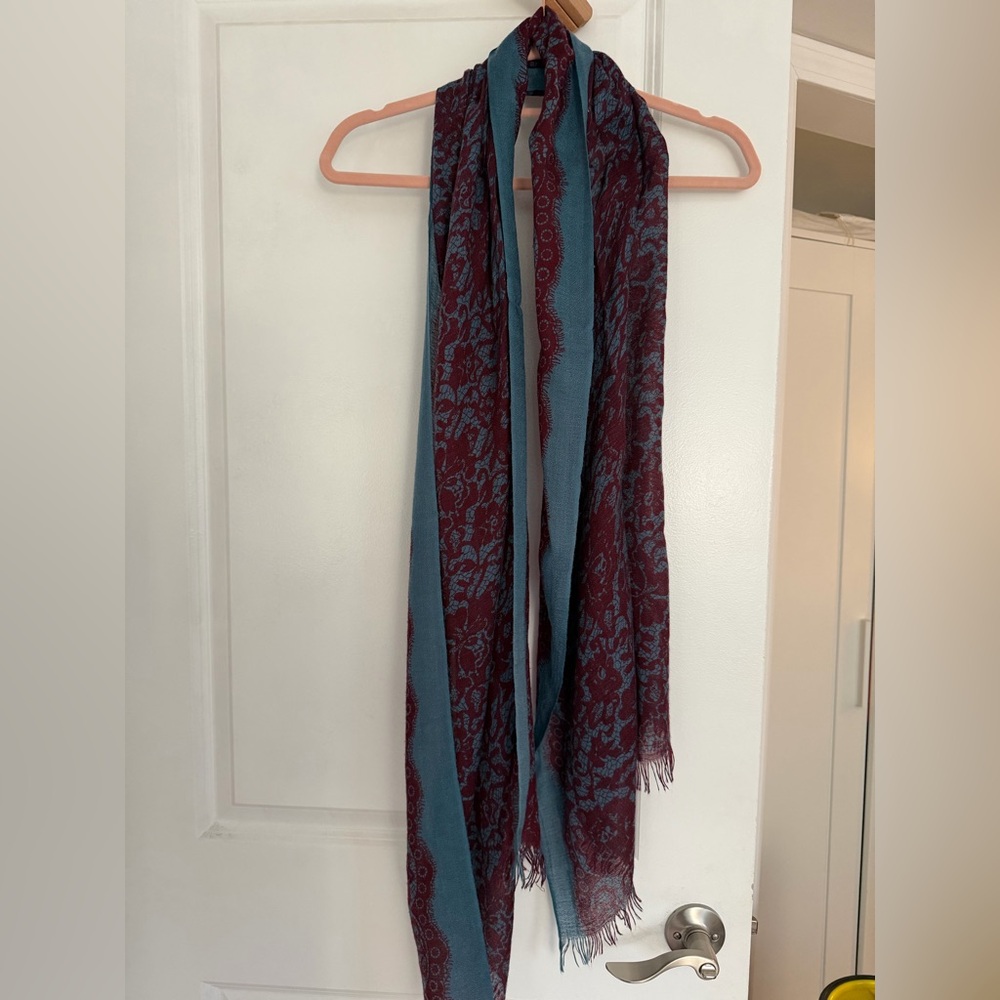 Elegant Blue and Burgundy Scarf